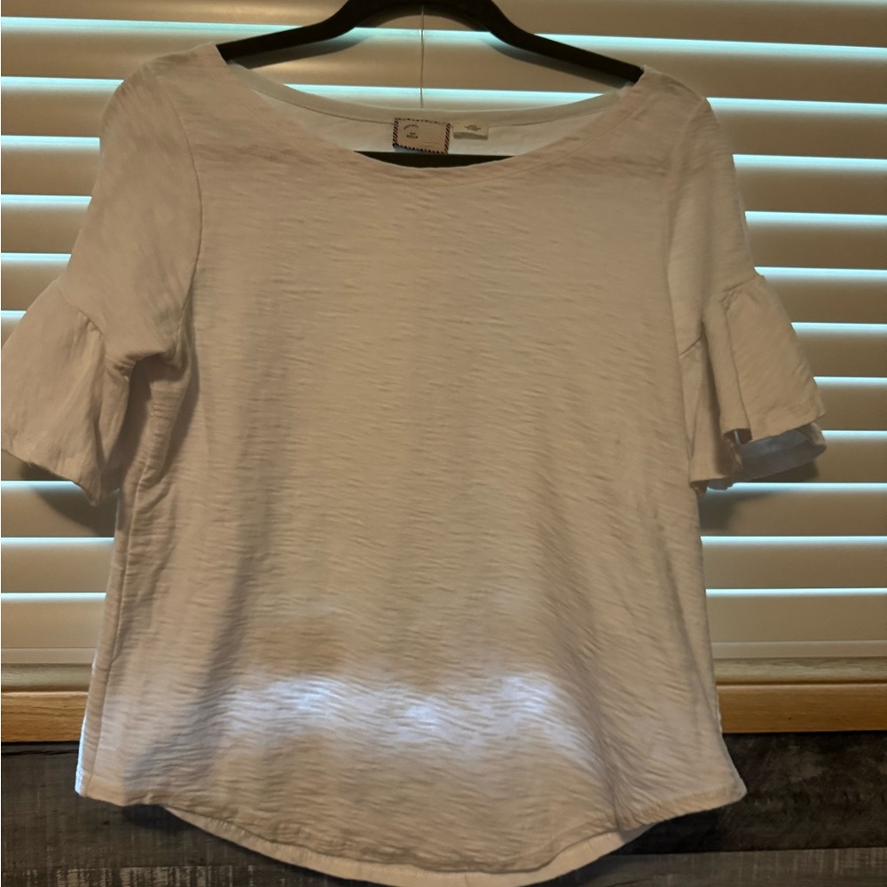 White Ruffled Short Sleeve Relaxed Blouse